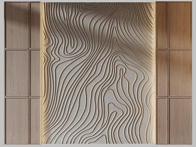 Modern Background Wall With Wavy Texture And Wooden Side Panels Design 3d model