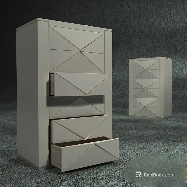 Modern Geometric Pattern Dresser With Open Drawers And Functional Storage Design 3d model 