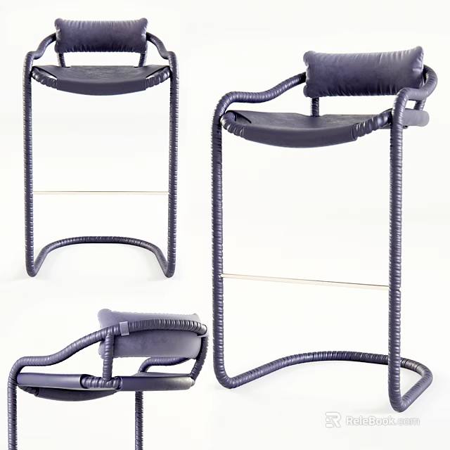 Modern Single Chair Design With Leather Seat And Woven Armrest Structure 3d model 