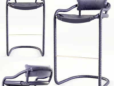 Modern Single Chair Design With Leather Seat And Woven Armrest Structure 3d model