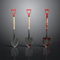 Set Of Three Shovels Featuring Red Handles Wooden Shafts And Metal Blades