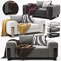 Modern Single Sofa in Gray and White with Striped Pillows Cozy Blankets and Metal Legs