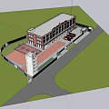 Modern 119 Fire Station Exterior With Red Fire Trucks And Green Trees