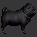 Purple Pug 3D Model Animated Character in Cartoon Style Digital Rendering