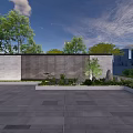 Modern Feature Wall Design With Green Plants Stone Pavement And Trees