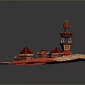 Miniature Sand Table Scene Featuring Red Roof Buildings Tall Tower Palm Trees And Small Figures