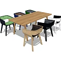 Modern Wooden Dining Table Set With Multi Colored Chairs And Stylish Design 3d model