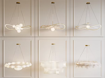 Modern Chandeliers Showcasing Various Stylish Designs With Metal Rings And Decorative Shades 3d model