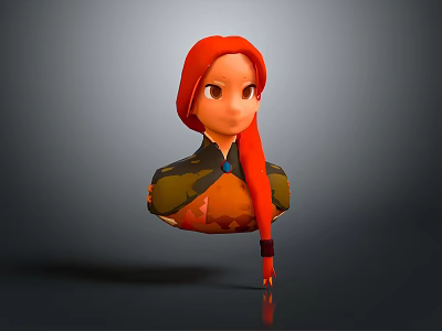 3D Cartoon Game And Movie Character With Long Red Hair And Green Orange Outfit 3d model