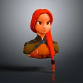 3D Cartoon Game And Movie Character With Long Red Hair And Green Orange Outfit