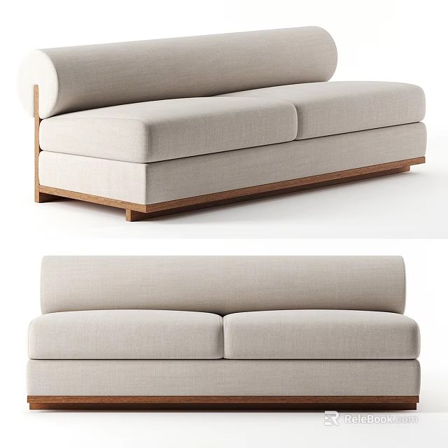 Light Colored Fabric Two Seater Sofa With Wooden Frame Modern Design 3d model
