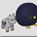 Wooden Kids Table With White Spotted Calf And Dark Blue Chick Stuffed Toys