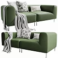 Modern Green Two Seater Sofa with Striped Blanket and Patterned Pillows 3d model