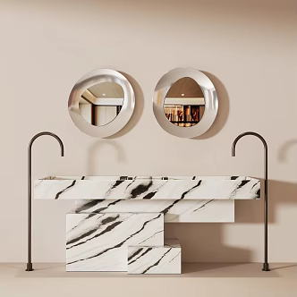 Modern Basin Cabinet Marble Basin Decorative Mirror 3d model
