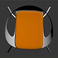 Modern Leisure Chair With Curved White Backrest Orange Seat And Chrome Metal Legs
