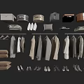 Organized Clothing Display With Hanging Clothes Folded Items Bags Storage Boxes And Shoes