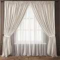 Beige Velvet Curtain With Sheer Voile And Tiebacks For Home Window Decoration