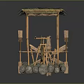 Handmade Bamboo Raft With Green Leaf Canopy And Wooden Paddle Structures