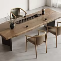 Modern Solid Wood Dining Table with Metal Legs and Light Brown Chairs in Bright Room