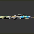 Fantasy Spear Weapon With Decorative Blue Yellow Star Accents 3D Rendered Game Style Design
