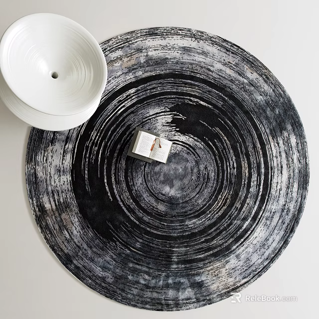 Modern Round Carpet With Black White Abstract Spiral Pattern And Textured Design 3d model