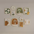 Botanical Paintings Hanging on Wall with Various Shapes Colors Frames and Floral Leaf Plant Designs