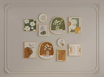 Log Cream Wind Flower Decorative Painting Hanging Painting Mural 3d model