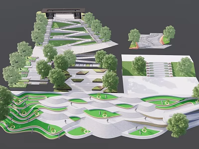 Modern Staircase Design With Green Landscaping And Curved Pathways In Urban Park Setting 3d model