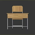 Wooden Student Desk With Metal Frame And Matching Chair Backrest Design