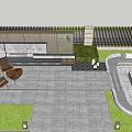 Garden Landscape Design With Red Leaf Trees Green Plants Purple Flowers And Lounge Chairs