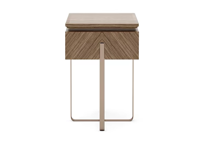 Modern Minimalist Wooden Bedside Table With Chevron Wood Grain And Metal Frame 3d model