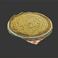 Homemade Apple Pie with Spiral Arranged Apple Slices on White Plate and Red Checkered Napkin