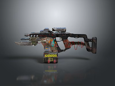 Futuristic Sci Fi Weapon Design With Mechanical Barrel Scope Spring Mechanism And Colorful Details 3d model