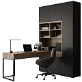Modern Home Office Bookcase with Wooden Desk Laptop and Comfortable Chair