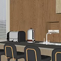 Modern Kitchen Counter With Toaster Kettle And Wooden Cabinets For Home