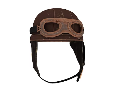 Vintage Pilot Leather Helmet With Classic Goggles Retro Design Style 3d model