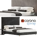 Modern Double Bed With Dark Headboard White Pillows And Brown Throw Blanket