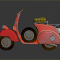 Red Vintage Scooter with Yellow Green Checkered Seat and Glossy Reflection on Dark Background