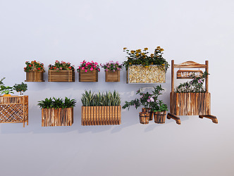 Modern Flower Box Outdoor Flower Box Flower Box Combination Green Planting Flower Box Municipal Flower Box Road Flower Box Flower Rack Log Flower Box Flower Rack 3d model