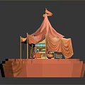 Modern Circus Tent With Orange Canopy Flags And Decorative Platform 3d model
