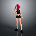 Game Movie Female Character With Red Hair Black Outfit Holding Gun