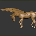Artistic Golden Winged Horse Sculpture with Detailed Feathers and Shiny Surface