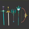 Colorful Fantasy Style Weapons Collection With Swords Bow Staff And Decorative Designs