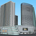 Modern Commercial Complex With Tall Buildings Shopping Mall And Glass Facade