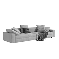 Modern Gray Fabric Two Seater Sofa With Multiple Cushions And Knitted Blanket 3d model