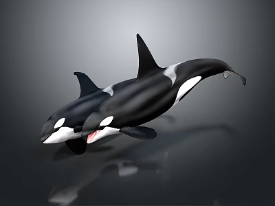 Dynamic Orca Whales Jumping In Water With Surface Reflection And Movement 3d model