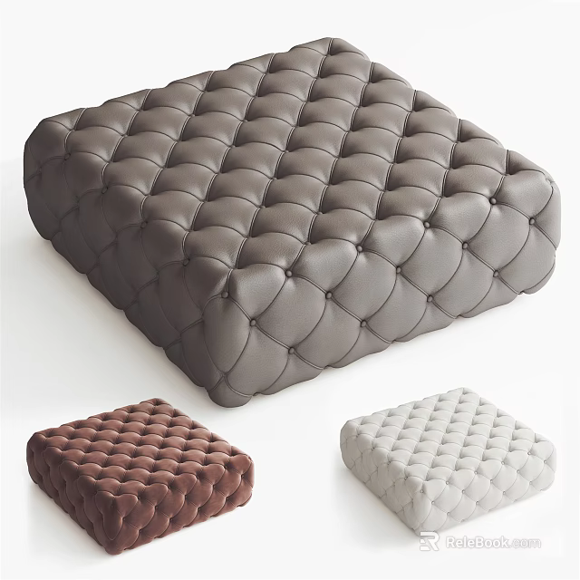 Three Colored Upholstered Ottoman With Diamond Stitch Design For Living Room 3d model 
