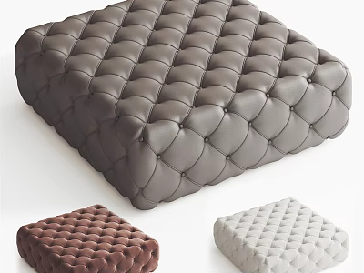Three Colored Upholstered Ottoman With Diamond Stitch Design For Living Room 3d model