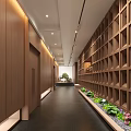 Modern Hotel Corridor Interior Design With Wooden Lattice Walls And Green Plants