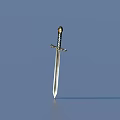 Classic Decorative Sword With Golden Hilt And Silver Blade On Blue Background